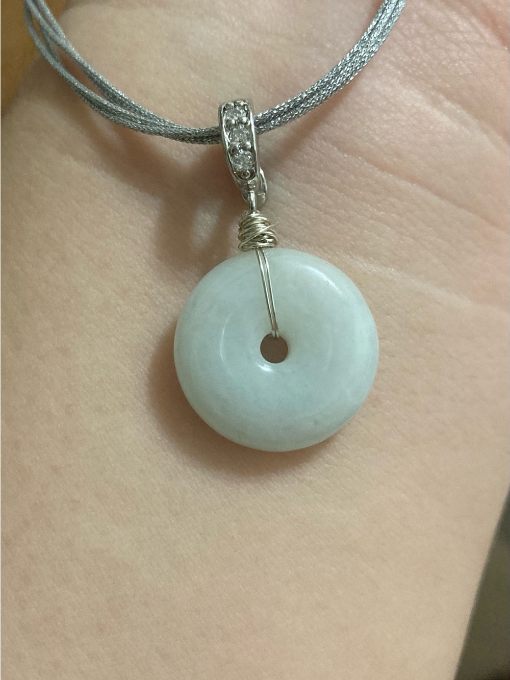 Natural grade A jadeite light Green Donut Pendant Necklace with open-able Bail